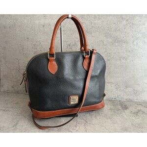 VTG Dooney & Bourke Zip Pebble Grain Leather Dome Satchel Top Handle Bag Black